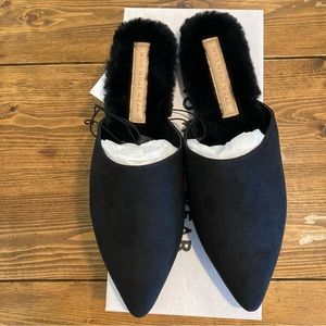 Who What Wear Black Suede Mules with Plush Lining